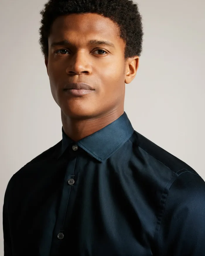 Men BELLOW 8211 Long Sleeve Satin Stretch Shirt Navy Ted Baker Shirts Men BELLOW 8211 Long Sleeve Satin Stretch Shirt Navy Ted Baker Shirts