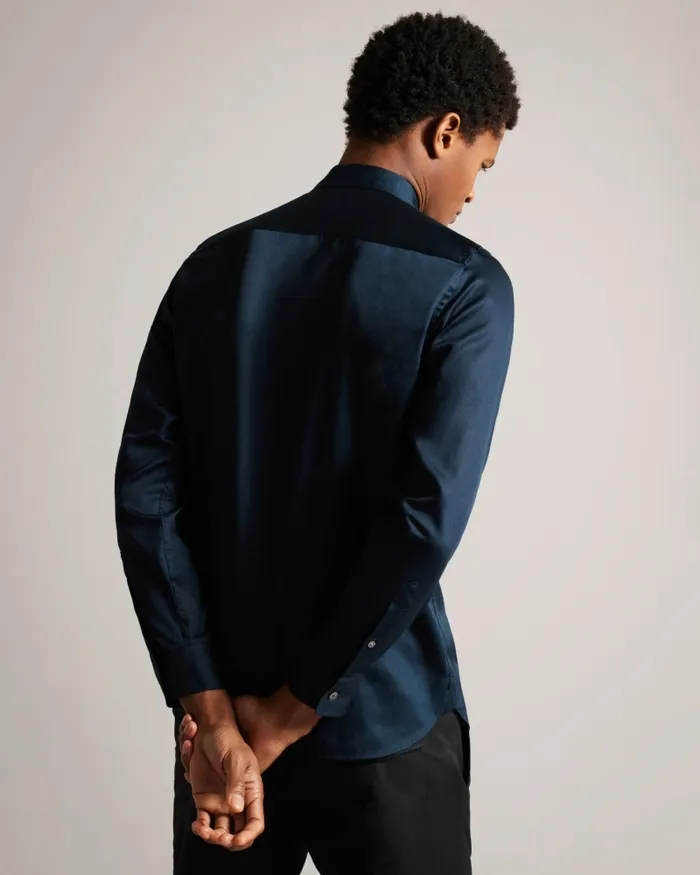 Men BELLOW 8211 Long Sleeve Satin Stretch Shirt Navy Ted Baker Shirts Men BELLOW 8211 Long Sleeve Satin Stretch Shirt Navy Ted Baker Shirts