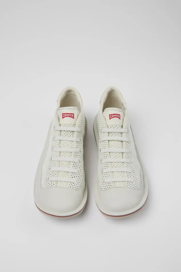 Men Camper Ankle Boots Beetle White TextileLeather Basket Bootie