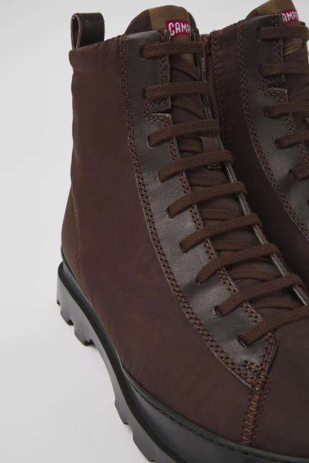 Men Camper Ankle Boots Brutus Brown Textile And Leather Ankle Boots