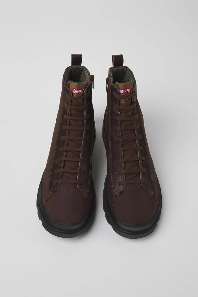 Men Camper Ankle Boots Brutus Brown Textile And Leather Ankle Boots