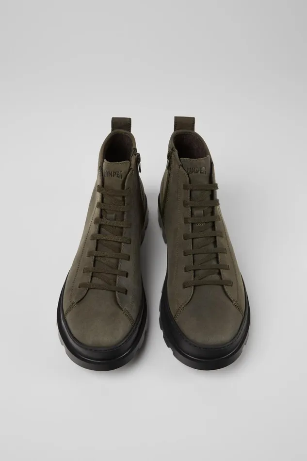 Men Camper Ankle Boots Brutus Dark Green Nubuck Ankle Boots