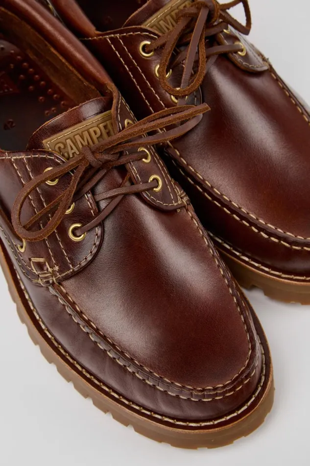 Men Camper Casual Shoes Nautico Brown Leather Moccasin Shoes