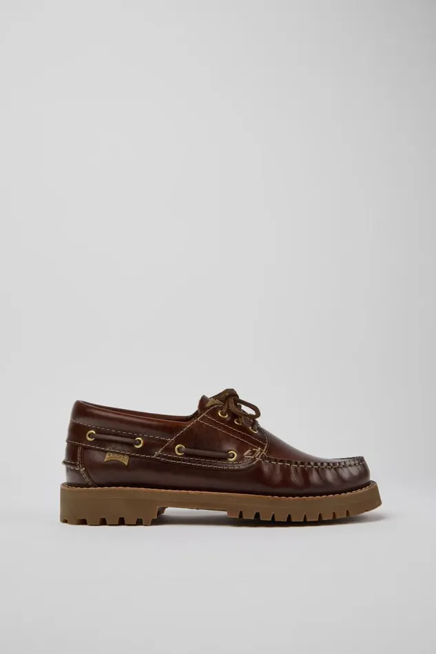 Men Camper Casual Shoes Nautico Brown Leather Moccasin Shoes Men Camper Casual Shoes Nautico Brown Leather Moccasin Shoes