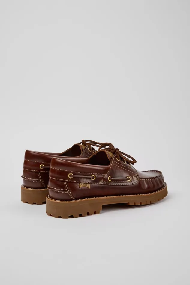 Men Camper Casual Shoes Nautico Brown Leather Moccasin Shoes Men Camper Casual Shoes Nautico Brown Leather Moccasin Shoes