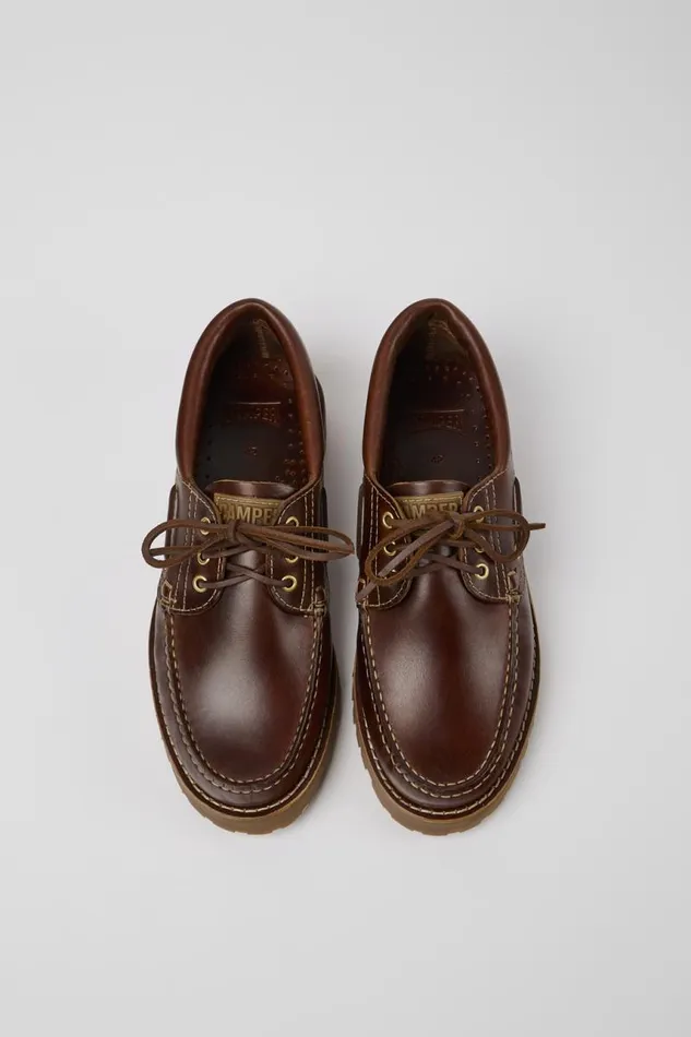 Men Camper Casual Shoes Nautico Brown Leather Moccasin Shoes Men Camper Casual Shoes Nautico Brown Leather Moccasin Shoes