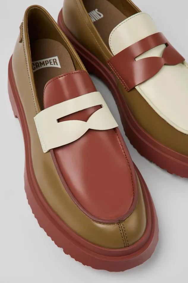 Men Camper Formal Shoes Twins Multicolored Leather Moccasin