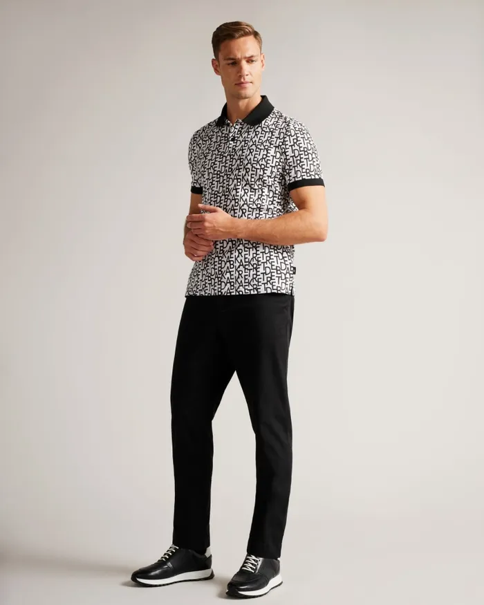Men CHAPAR 8211 Short Sleeve Regular Fit Branded Print Polo Shirt White Ted Baker Polo Shirts