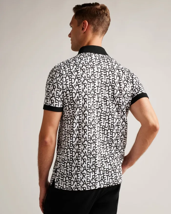 Men CHAPAR 8211 Short Sleeve Regular Fit Branded Print Polo Shirt White Ted Baker Polo Shirts