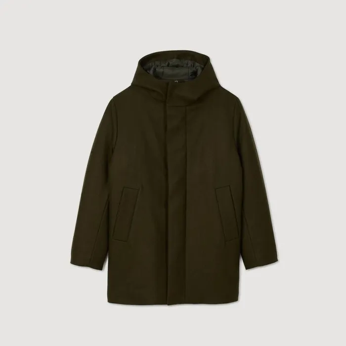 Men Coats SANDRO Hooded Wool Parka Olive Green