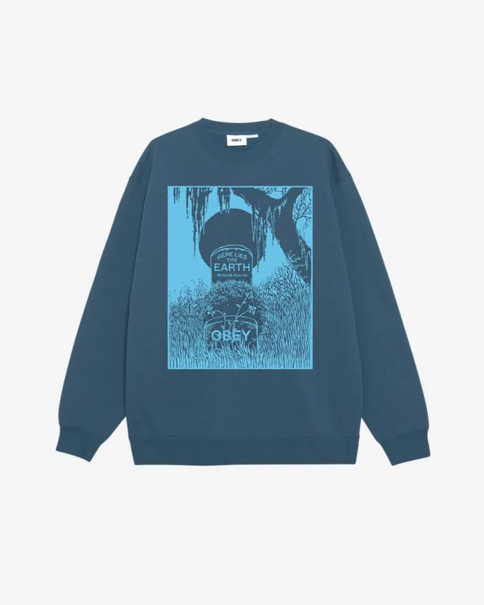 Men HERE LIES THE EARTH HEAVYWEIGHT CREWNECK Coronet Blue OBEY Clothing SWEATSHIRTS