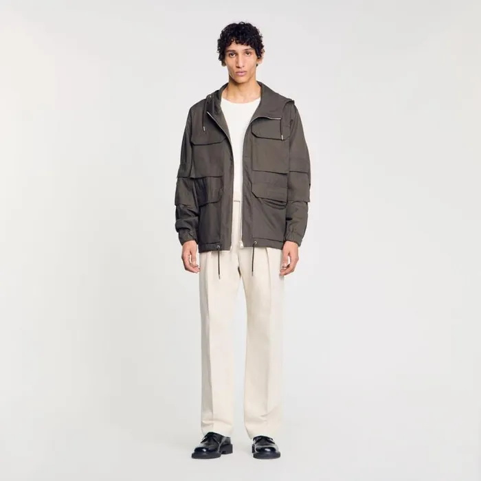 Men Jackets SANDRO Hooded Military Parka Dark Kaki