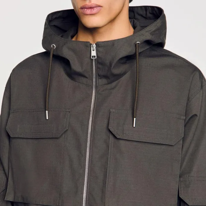 Men Jackets SANDRO Hooded Military Parka Dark Kaki