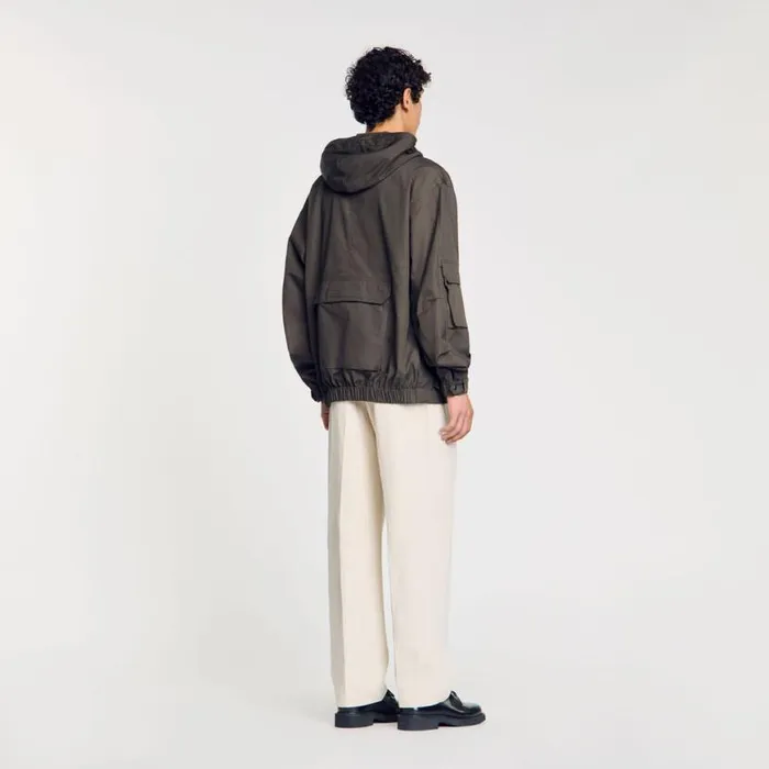 Men Jackets SANDRO Hooded Military Parka Dark Kaki