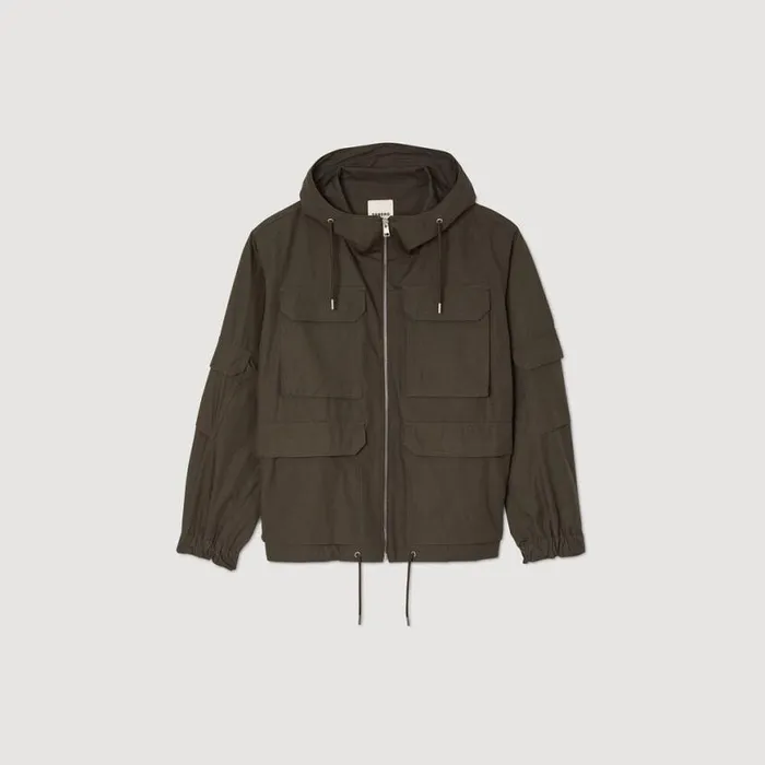 Men Jackets SANDRO Hooded Military Parka Dark Kaki