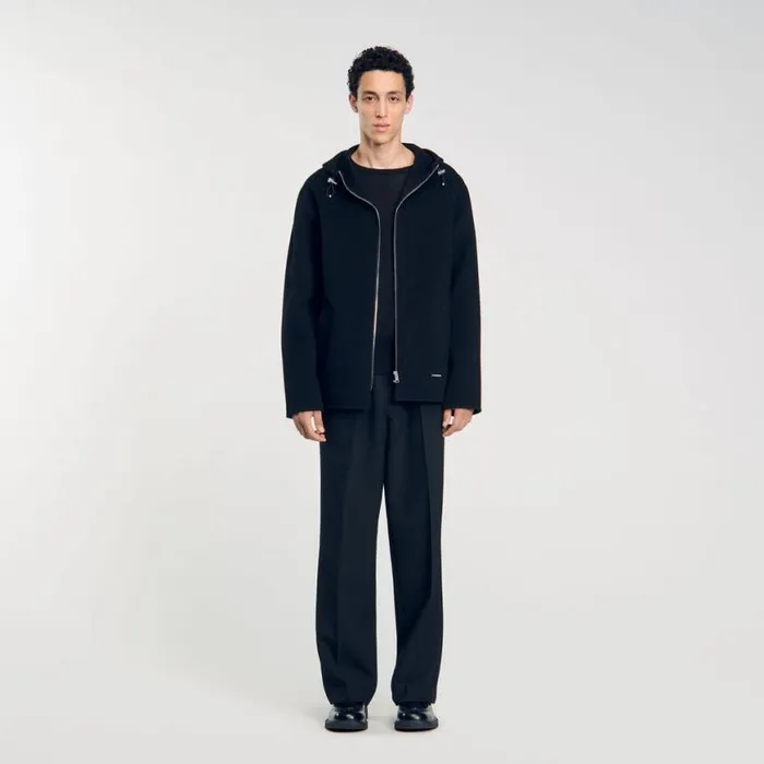 Men Jackets SANDRO Hooded Windcheater Black