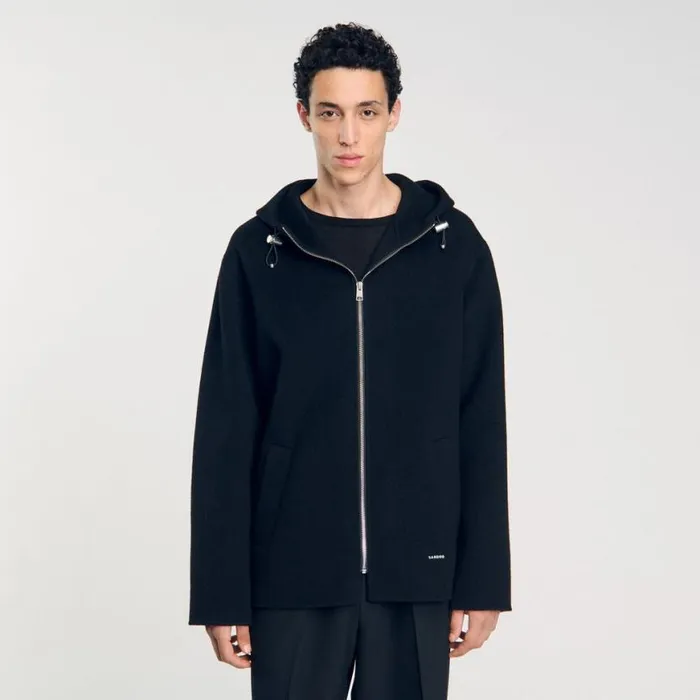 Men Jackets SANDRO Hooded Windcheater Black