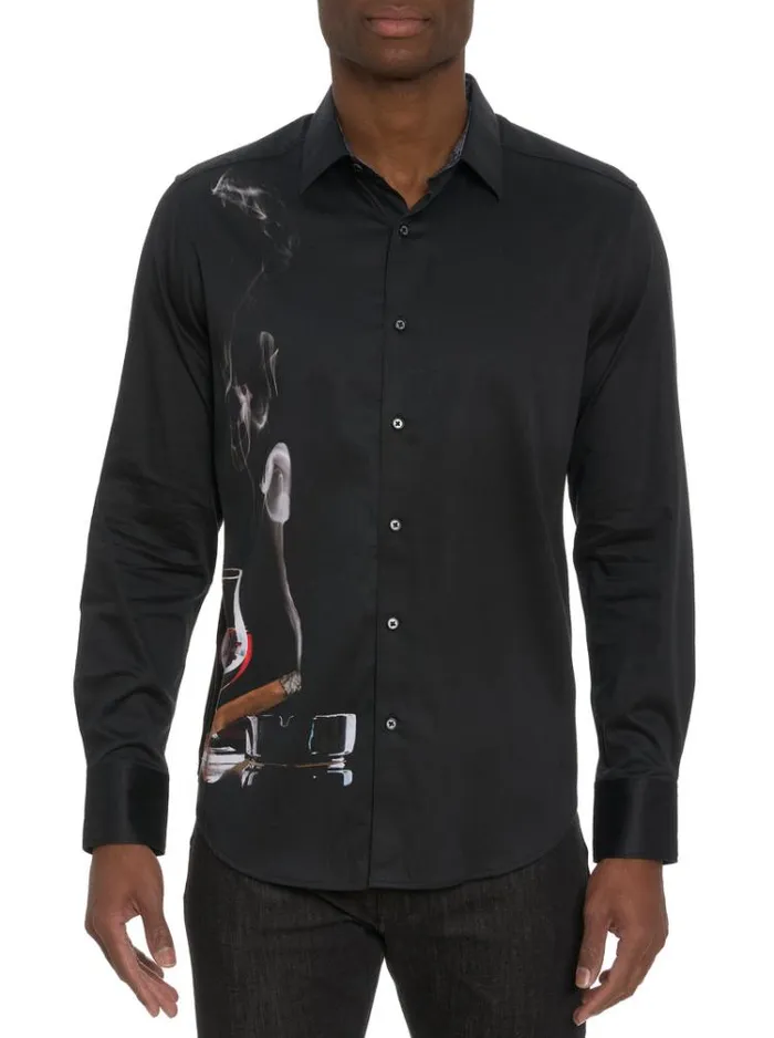 Men MAN CAVE LONG SLEEVE BUTTON DOWN SHIRT Black Robert Graham Button Down Shirts