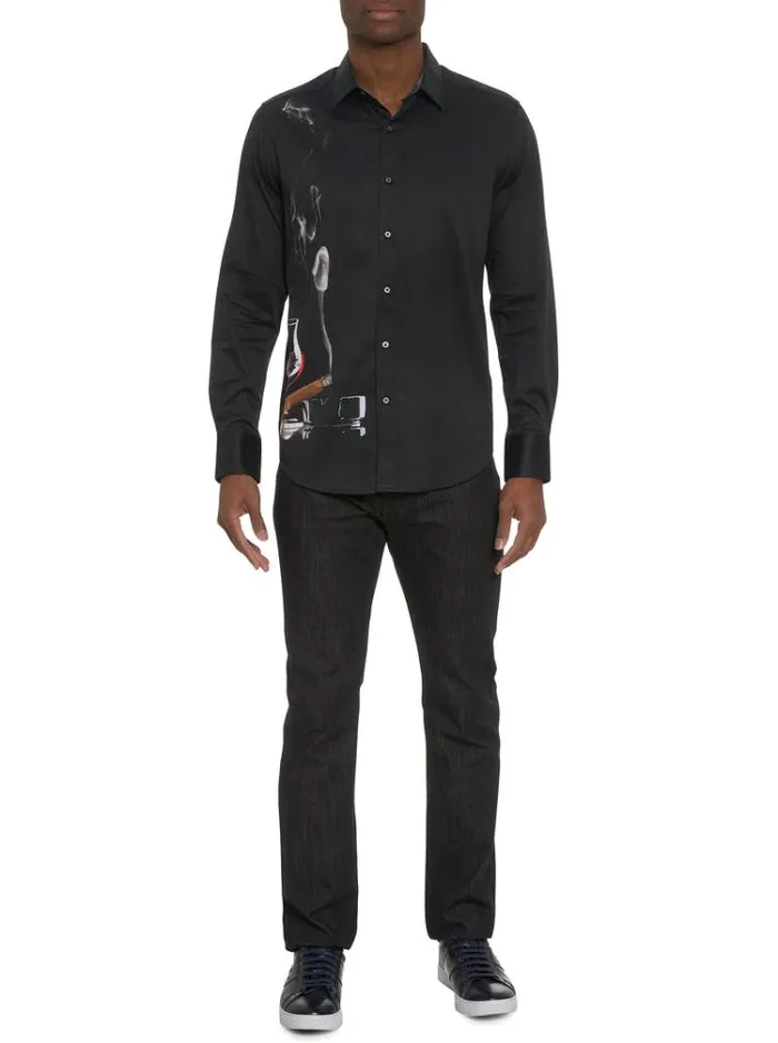 Men MAN CAVE LONG SLEEVE BUTTON DOWN SHIRT Black Robert Graham Button Down Shirts
