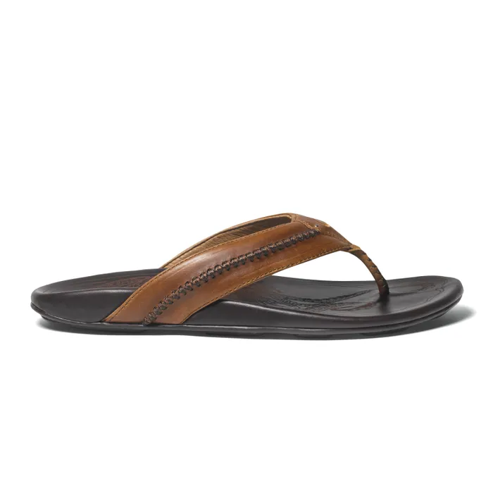 Men Mea Ola Mens Leather Beach Sandals Tan Dark Java Olukai Leather