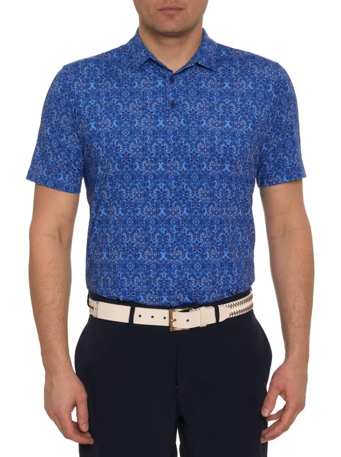 Men MEDALLION TILES PERFORMANCE POLO Navy Robert Graham Polos and TShirts