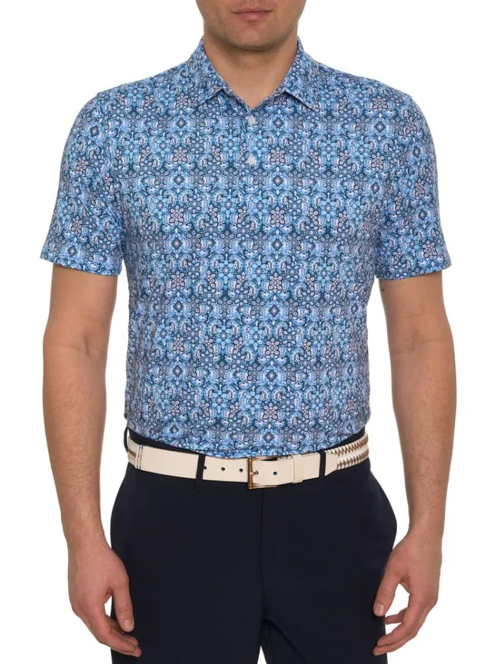 Men MEDALLION TILES PERFORMANCE POLO Navy Robert Graham Polos and TShirts