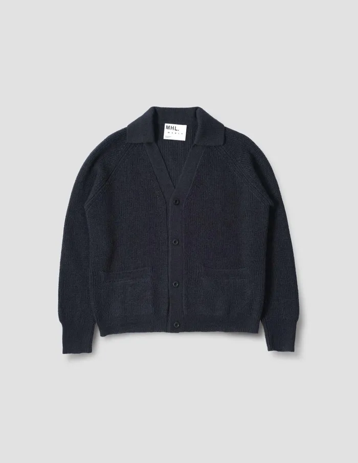 Men Mhl Collared Cardigan Ink Margaret Howell Knitwear