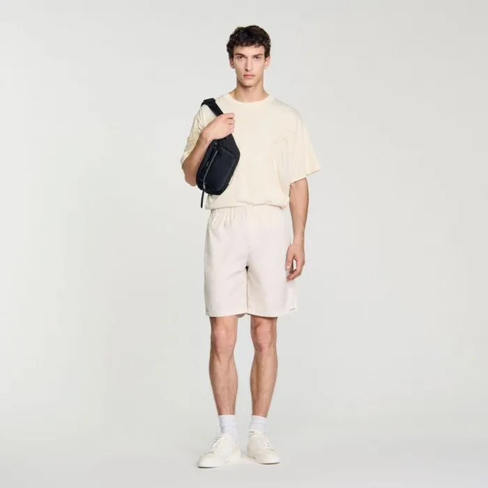 Men Pants and Shorts SANDRO Technical Fabric Bermuda Shorts Ivory