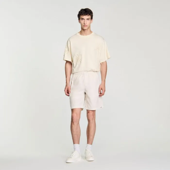 Men Pants and Shorts SANDRO Technical Fabric Bermuda Shorts Ivory