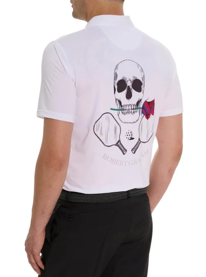 Men PICKLEBALL SKULL PERFORMANCE POLO White Robert Graham Polos and TShirts