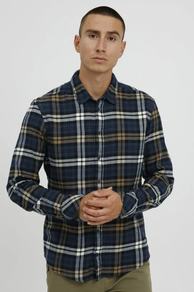 Men Shirts Blend Long Sleeved Shirt Dress Blues