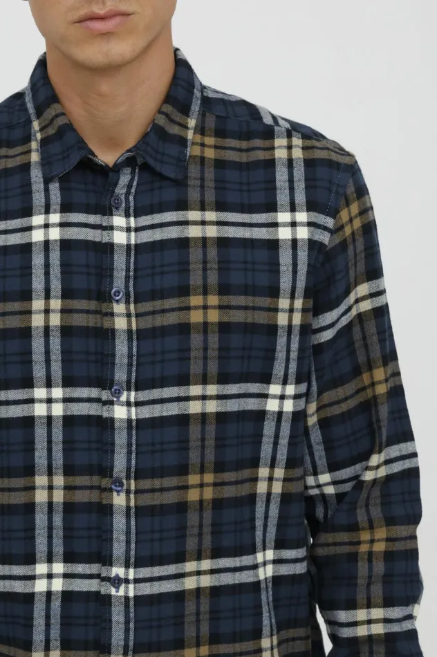 Men Shirts Blend Long Sleeved Shirt Dress Blues