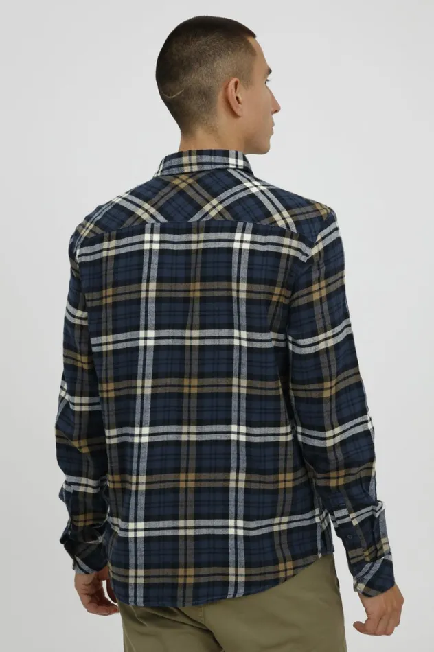 Men Shirts Blend Long Sleeved Shirt Dress Blues