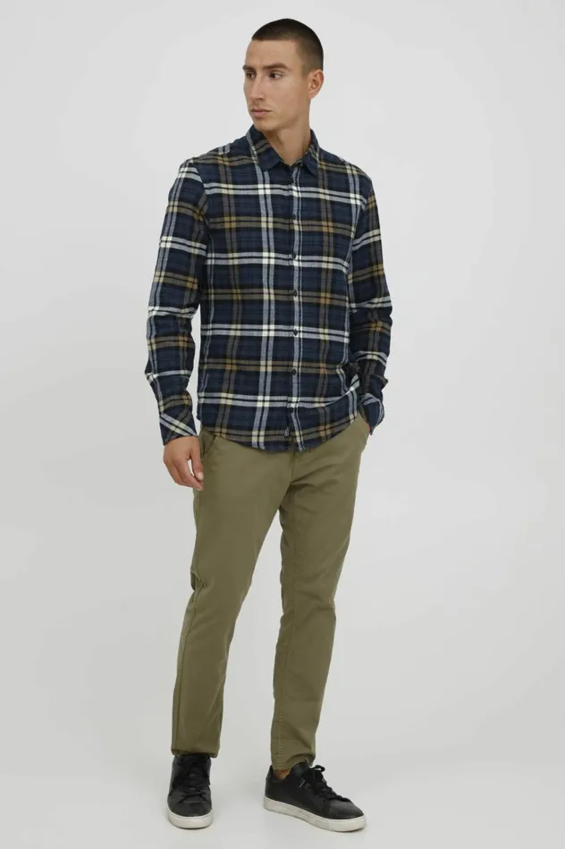 Men Shirts Blend Long Sleeved Shirt Dress Blues