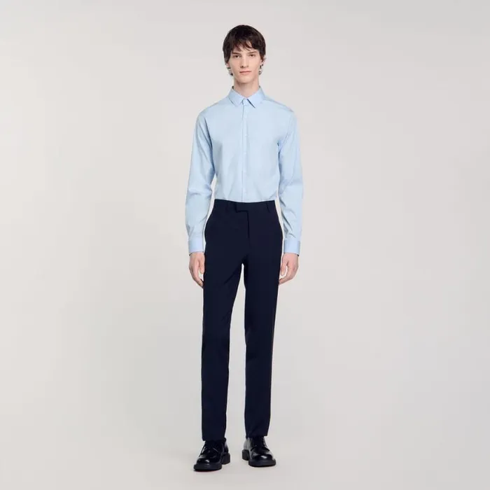 Men Shirts SANDRO Fitted Stretch Cotton Shirt Sky Blue
