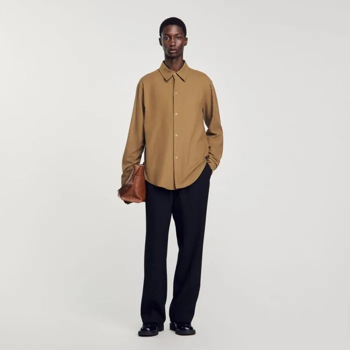 Men Shirts SANDRO Flannel Shirt Olive Green