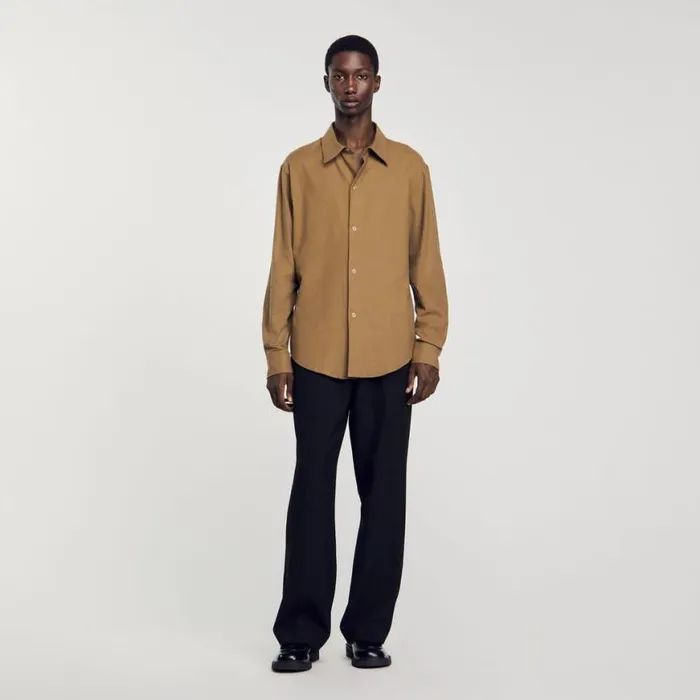 Men Shirts SANDRO Flannel Shirt Olive Green