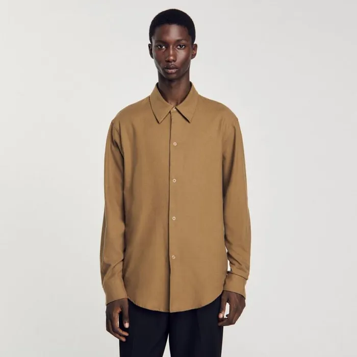 Men Shirts SANDRO Flannel Shirt Olive Green