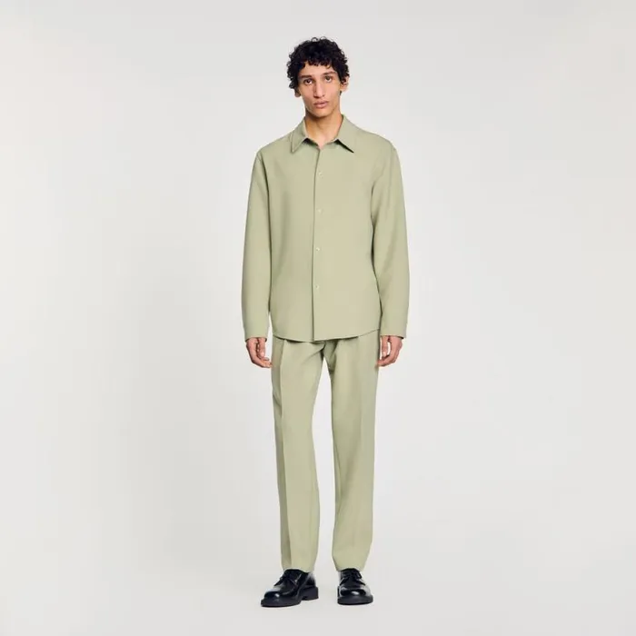 Men Shirts SANDRO Longsleeved Jersey Shirt Light Kaki