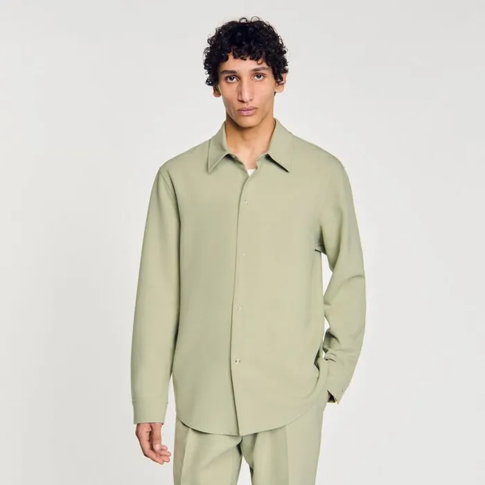 Men Shirts SANDRO Longsleeved Jersey Shirt Light Kaki