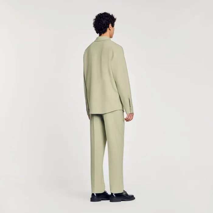 Men Shirts SANDRO Longsleeved Jersey Shirt Light Kaki