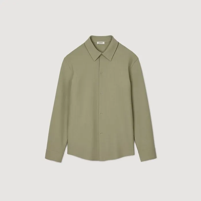 Men Shirts SANDRO Longsleeved Jersey Shirt Light Kaki