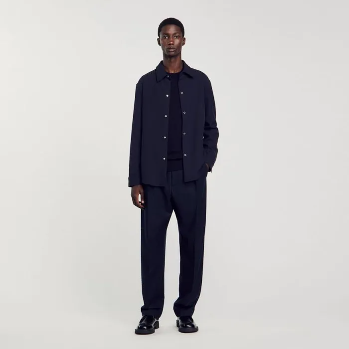 Men Shirts SANDRO Longsleeved Jersey Shirt Navy Blue