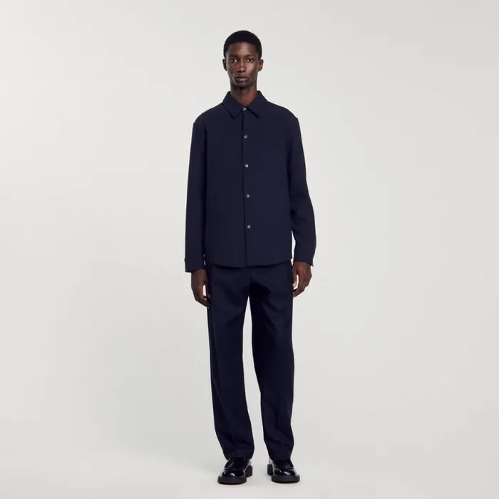 Men Shirts SANDRO Longsleeved Jersey Shirt Navy Blue