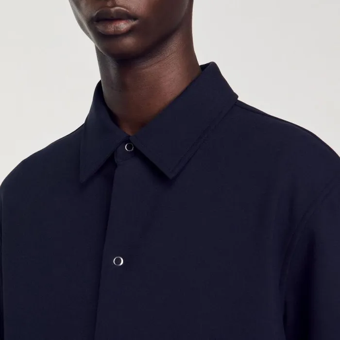 Men Shirts SANDRO Longsleeved Jersey Shirt Navy Blue