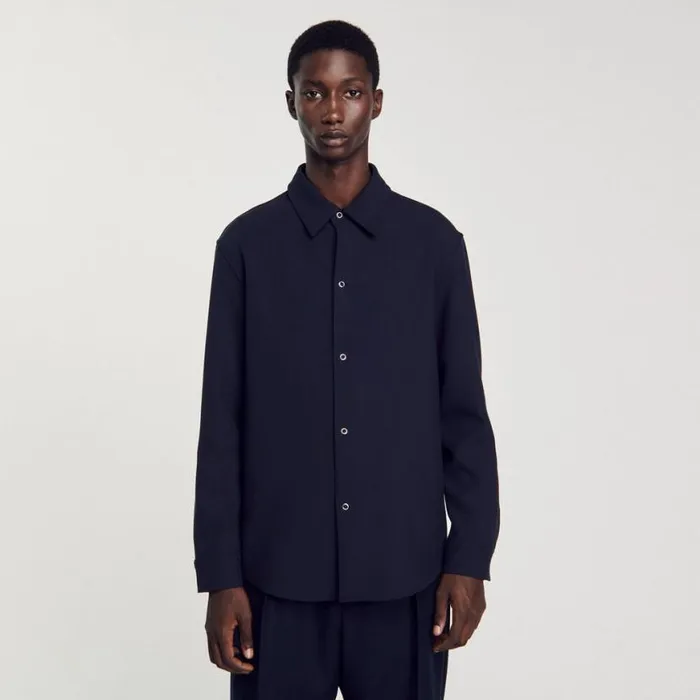 Men Shirts SANDRO Longsleeved Jersey Shirt Navy Blue