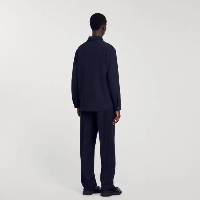 Men Shirts SANDRO Longsleeved Jersey Shirt Navy Blue