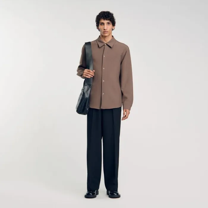 Men Shirts SANDRO Longsleeved Jersey Shirt Taupe