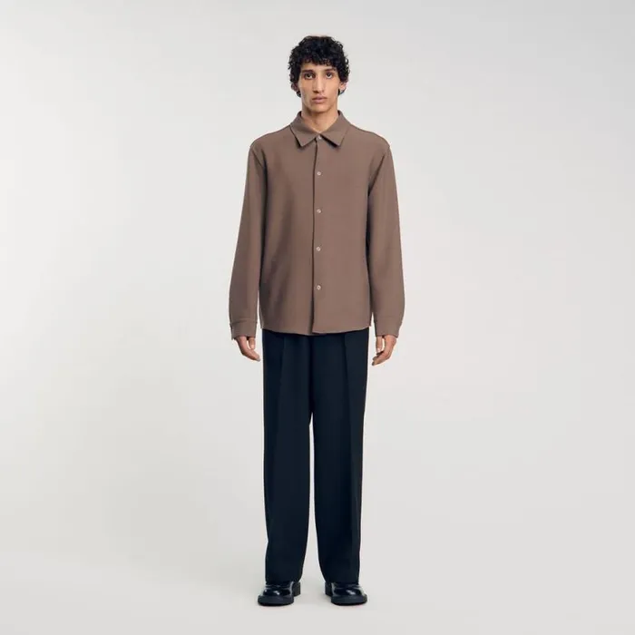 Men Shirts SANDRO Longsleeved Jersey Shirt Taupe
