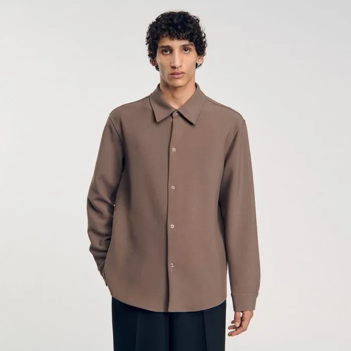 Men Shirts SANDRO Longsleeved Jersey Shirt Taupe